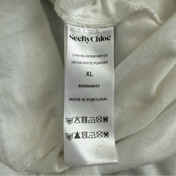 See By Chloe White Puff Gathered Sleeve T-Shirt Sz XL Quiet Luxury Parisian Chic - Picture 7 of 9